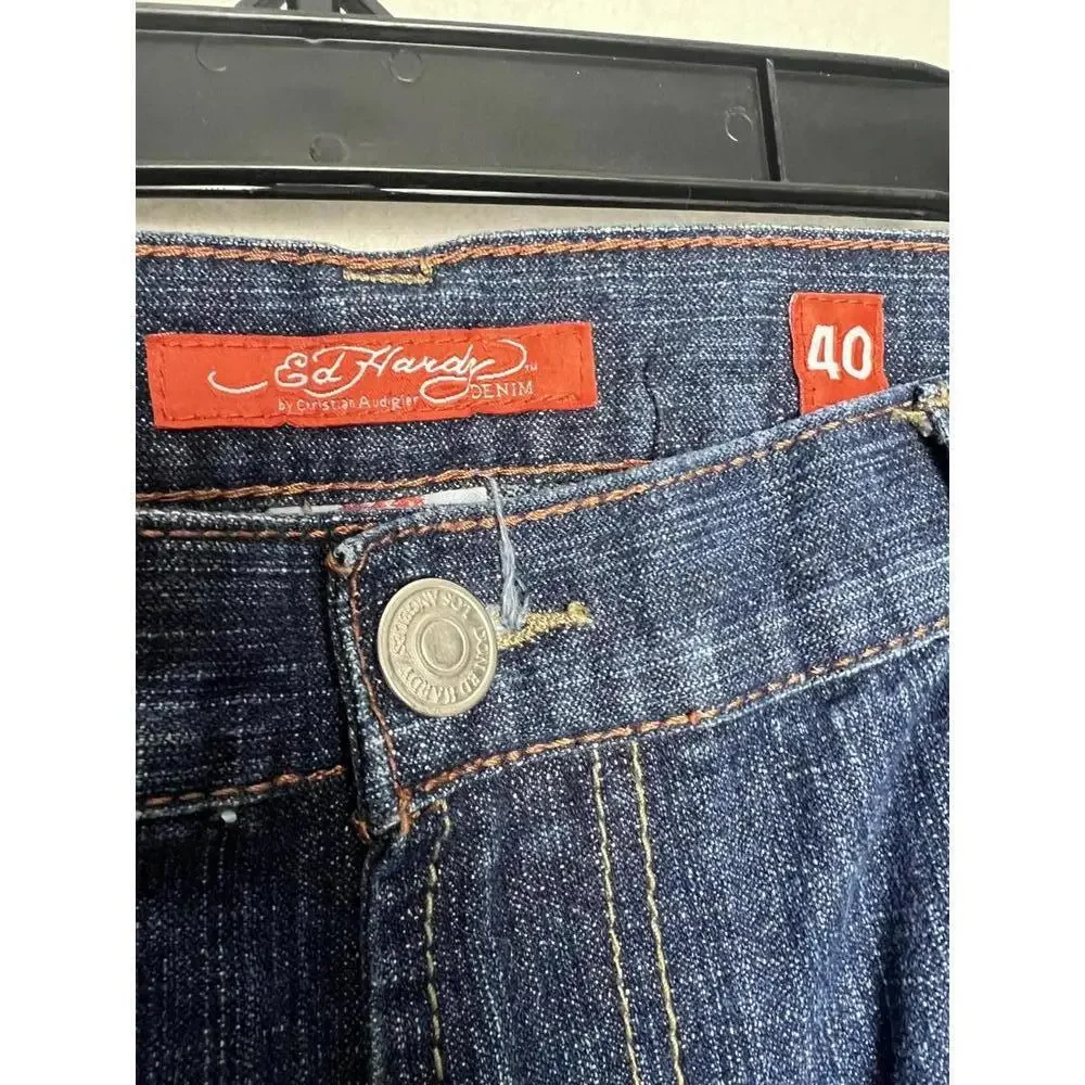 Ed Hardy Men's Jeans 2008 DEATH BEFORE DISHONOR Christian Audigier Size 40 x 35